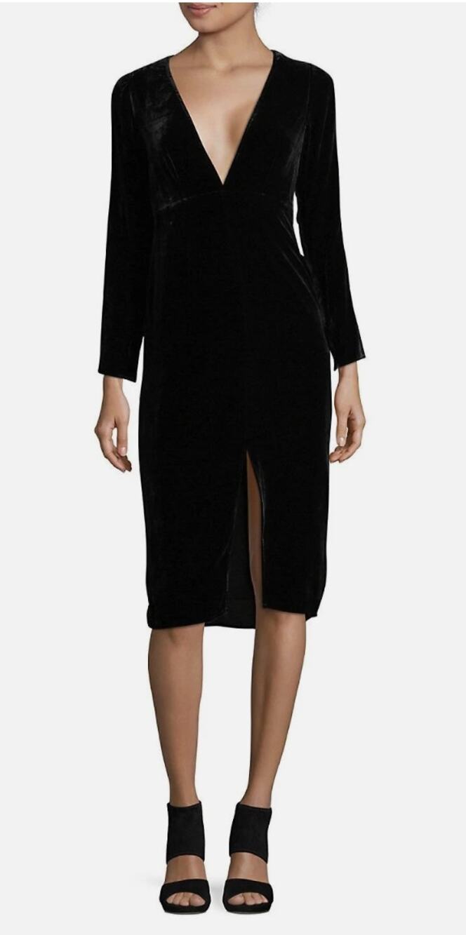 For Love & Lemons Collette Midi Dress in Black Velvet Size XS XSmall